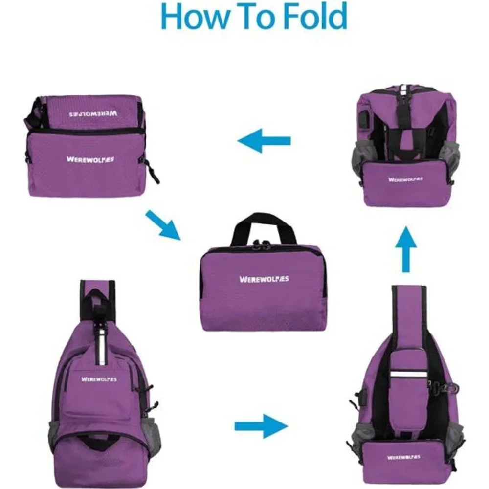 Foldable Waterproof Crossbody Backpack Shoulder Chest Bag Daypack, Purple
